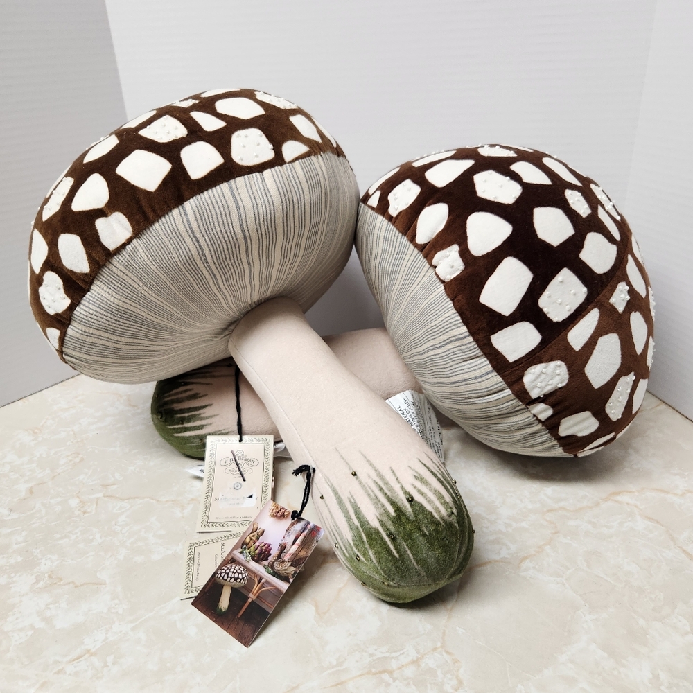 Lot of 2 John Derian Brown Mushroom Pillows Target Cottage Rustic Fairy New